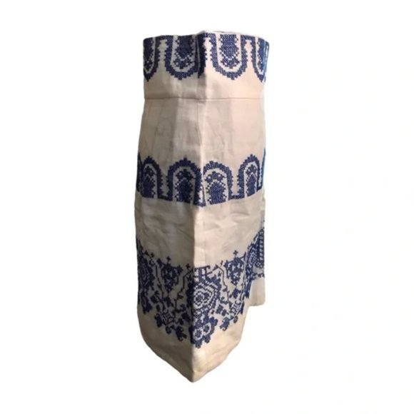 Milly White Blue Linen Cottage Core Mini Skirt - Picture 5 of 12